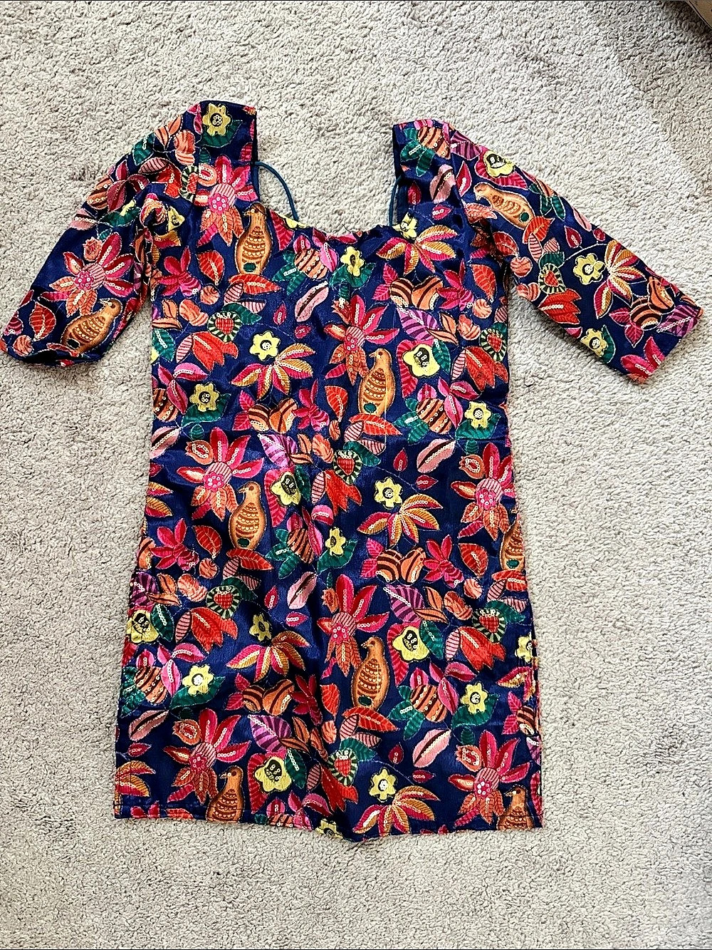 Floral Mini Dress with Beaded Neckline